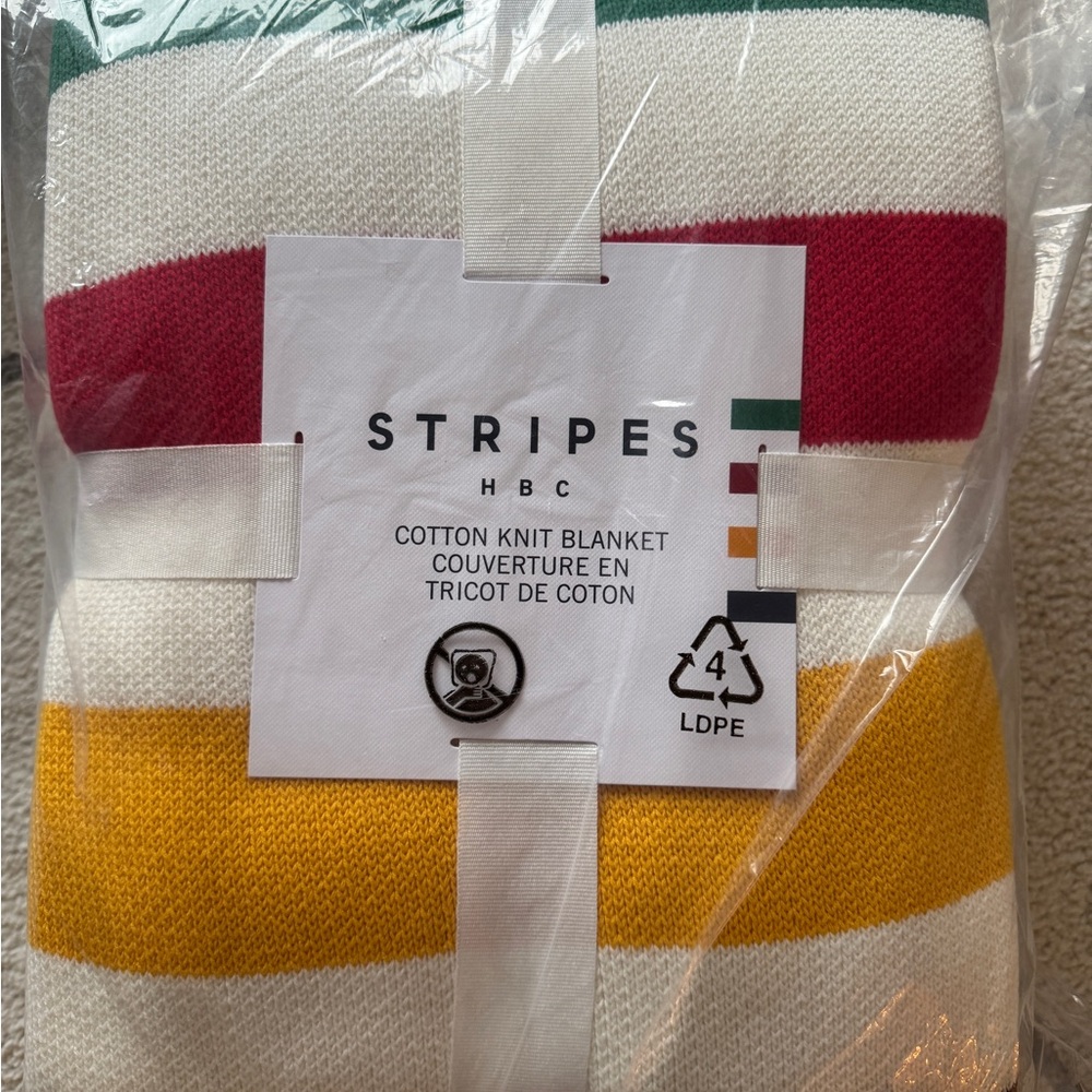 STRIPES HBC Cotton Knit Blanket - Red, Green, Yellow